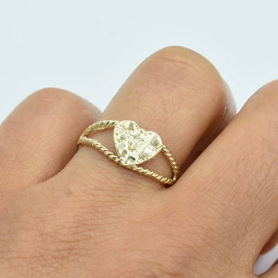 Nugget Style Gold Plated Twist Heart Ring Vintage Ring