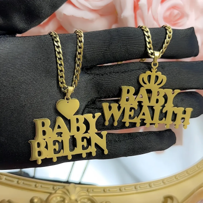 Custom Double Names Necklace With Crown Heart Gold Plated