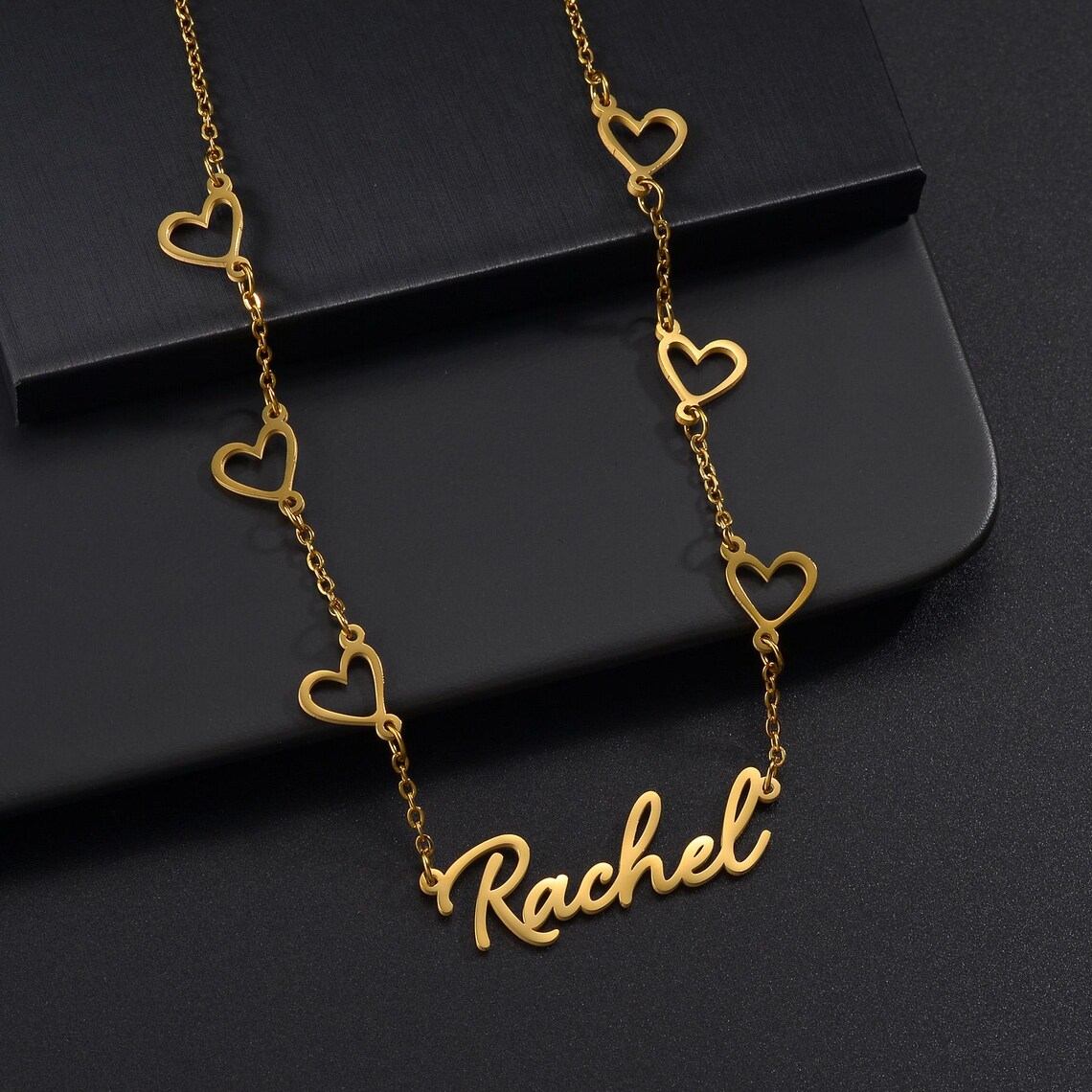Personalized Gold Plated Heart Pendants Nameplate Necklace
