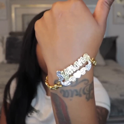 Double Layer Two Tone XOXO Chain with Heart Personalized Custom Gold Plated Name Bracelet