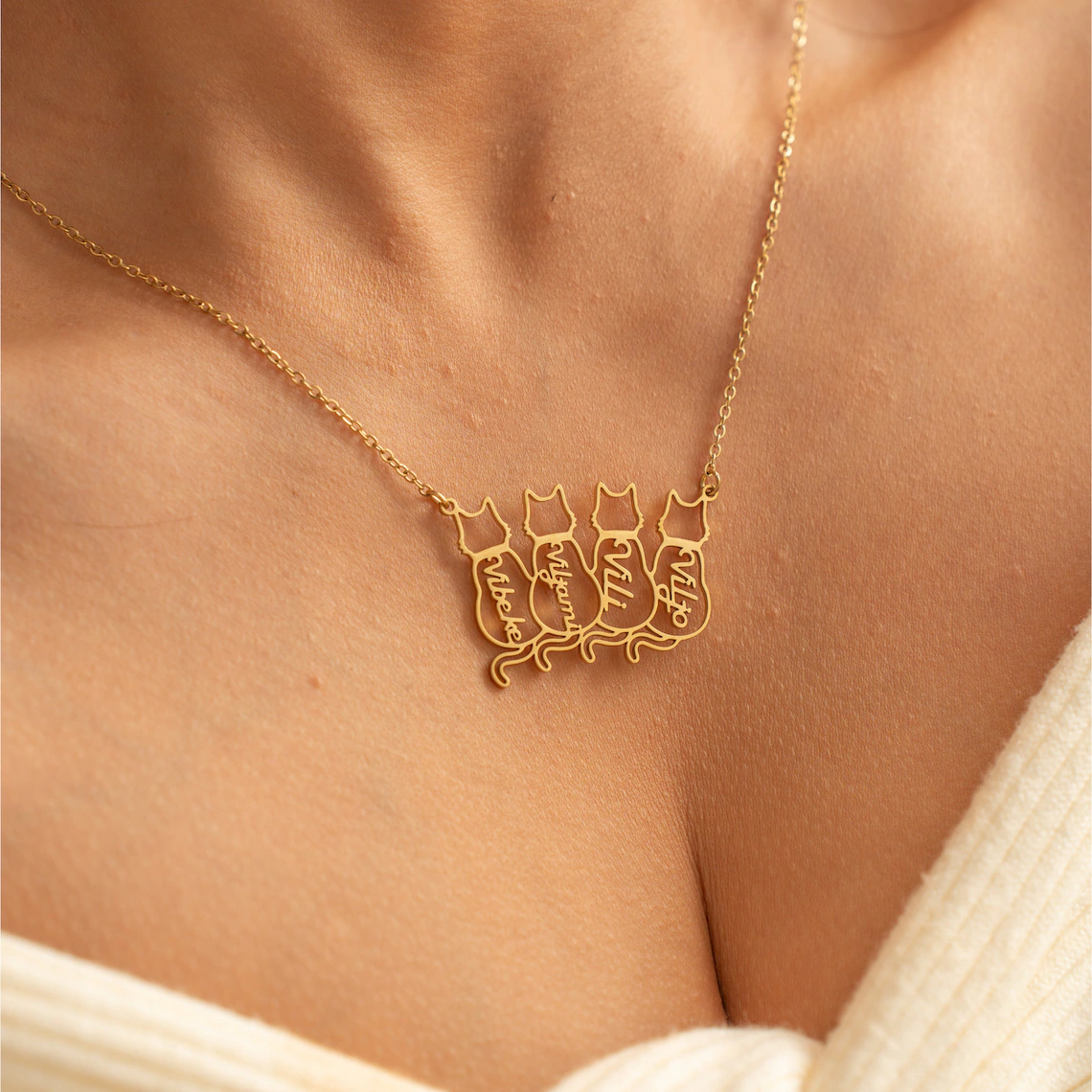 1 to 4 Personalized Memorial Cat Name Necklace Pet Jewelry