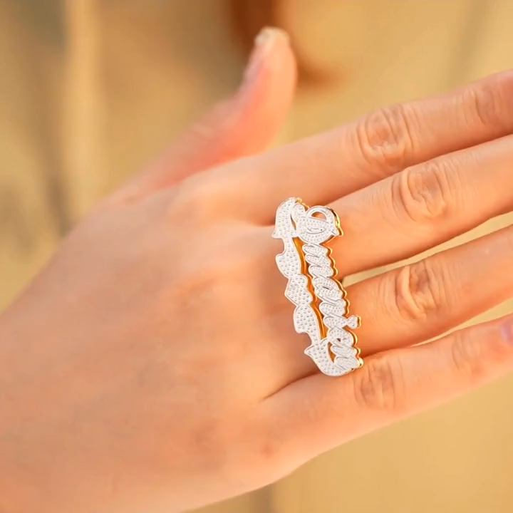 Double Layer Two Tone Double Finger with Heart Gold Plated Double Layer Two Tone Double Finger with Heart Gold Plated
