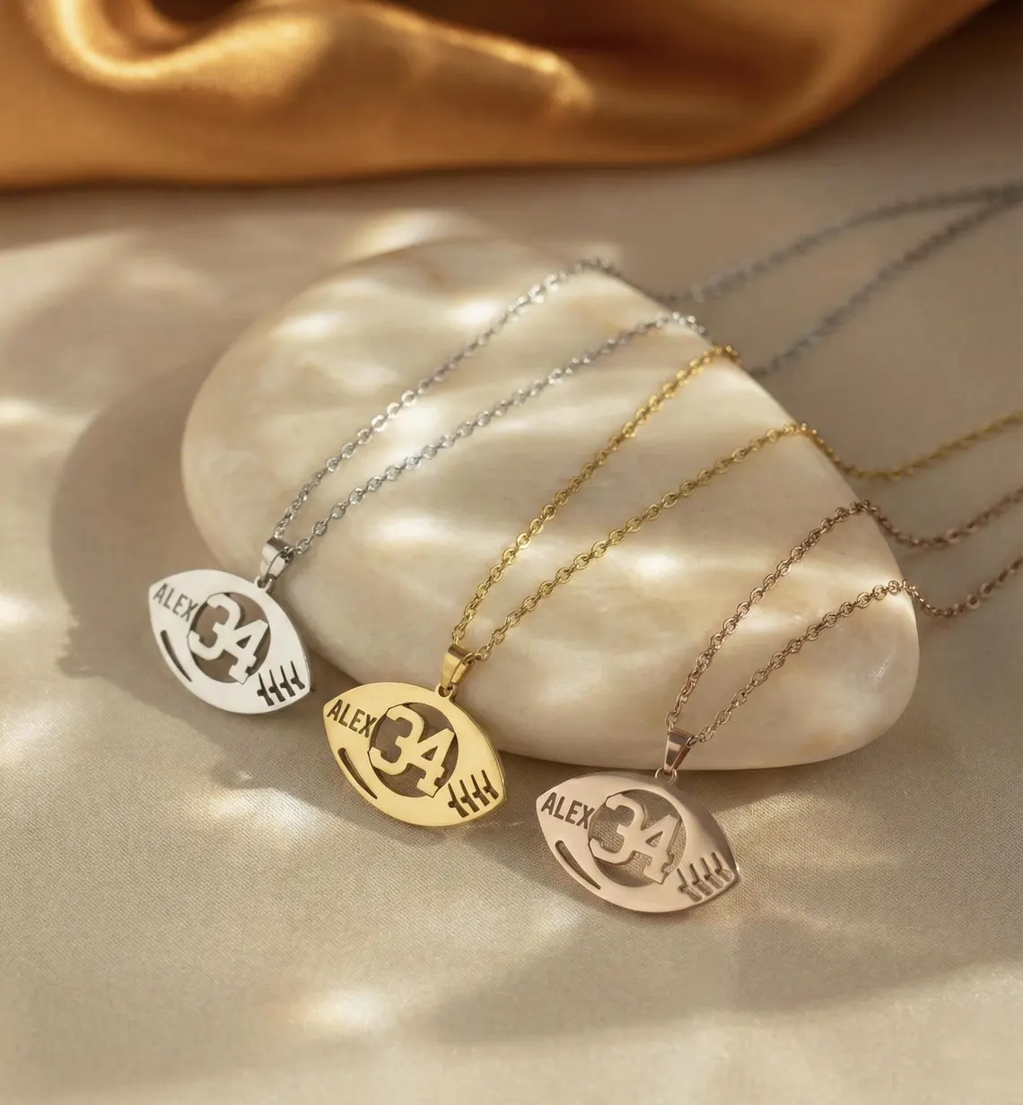 Personalized Football Jersey Number Name Necklace