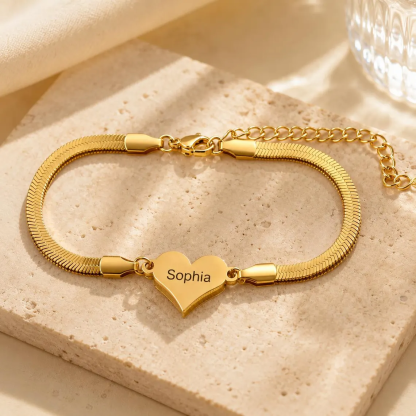 Snake Chain Custom Heart Engraved Name Bracelet