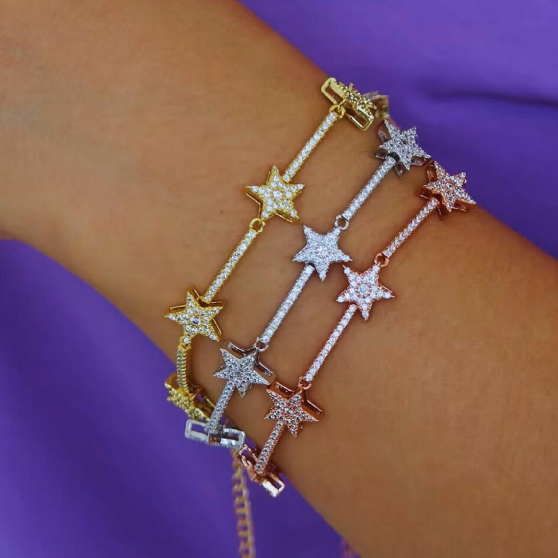 Women's Gold Star Bracelet with Zircon Stones