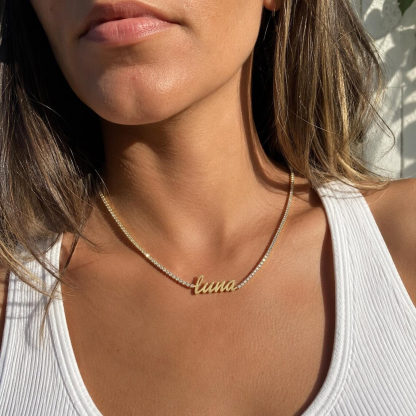 Zircon Tennis Chain Personalized Nameplate Necklace