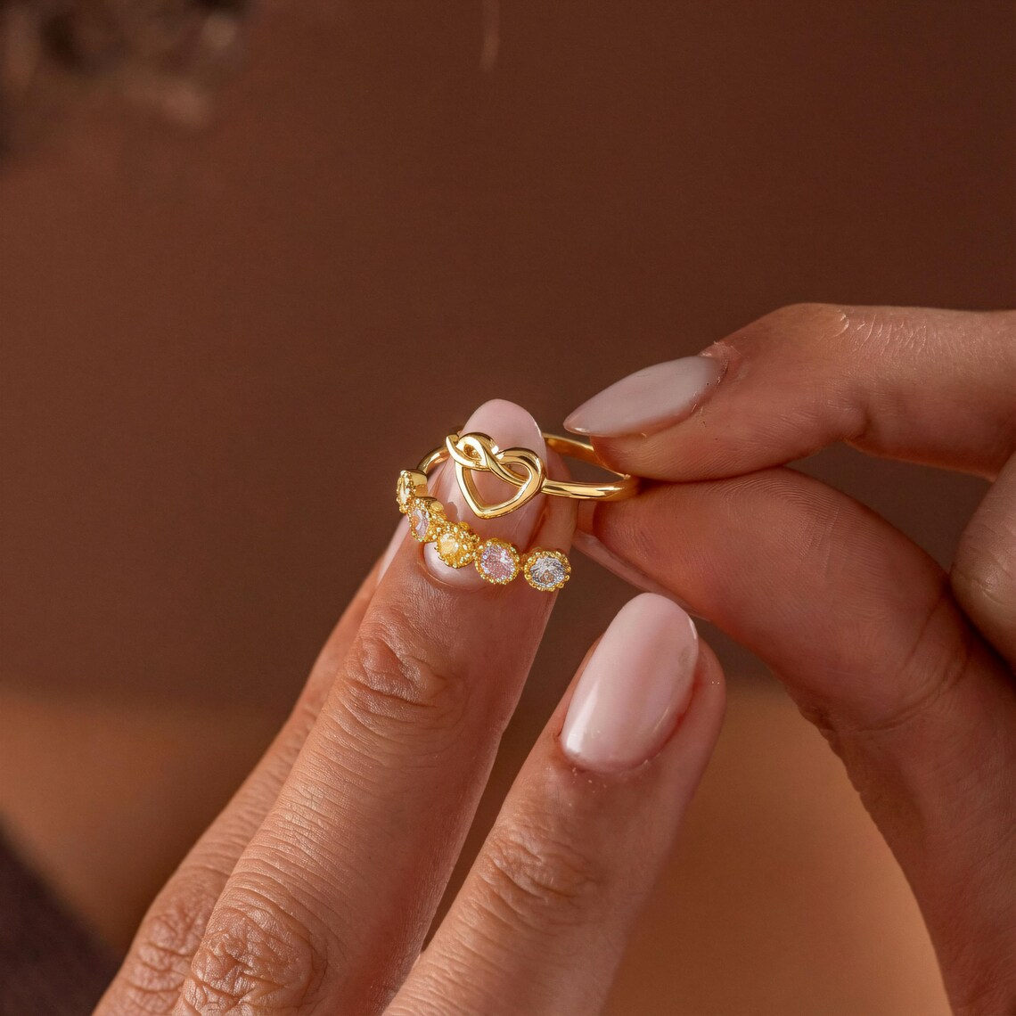 Personalized Heart with Birthstone Ring Multi-Stone Heart Ring