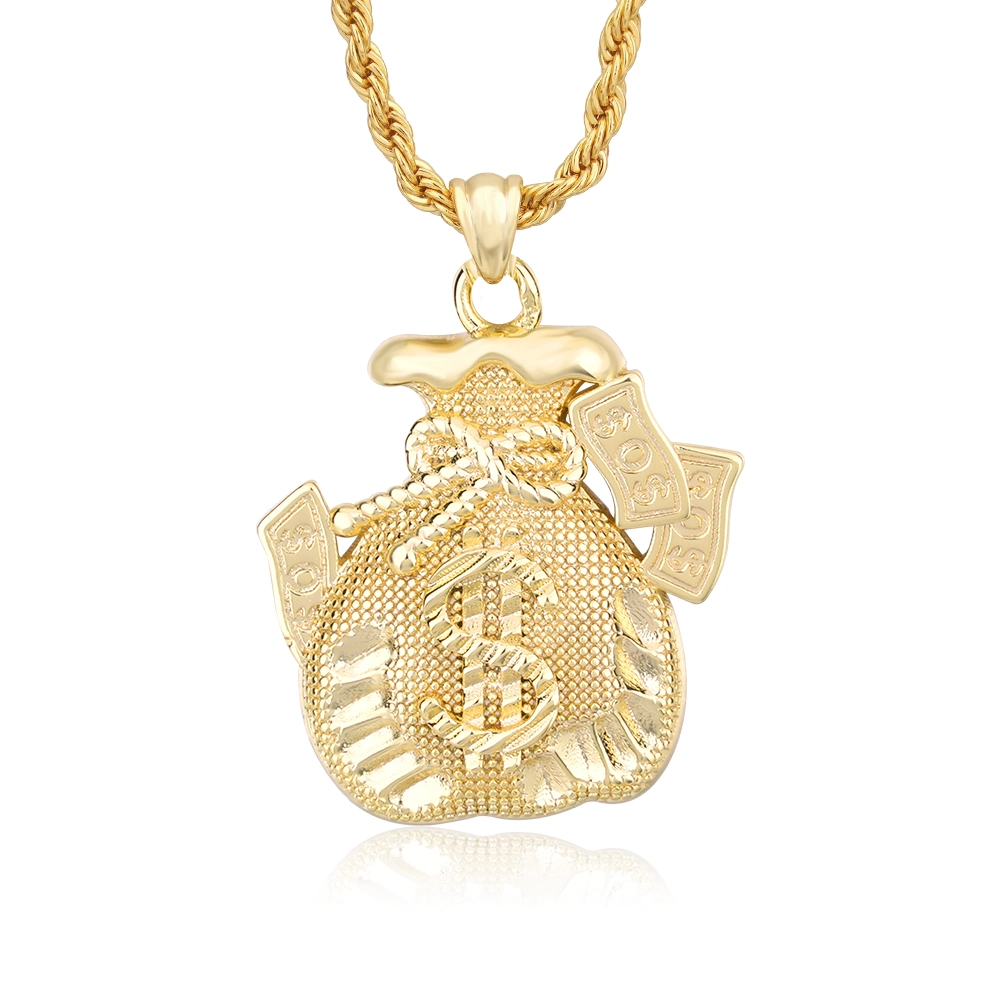 Money Bag Gold Plated Necklace Ring Stud Earrings Jewelry Set 3pcs