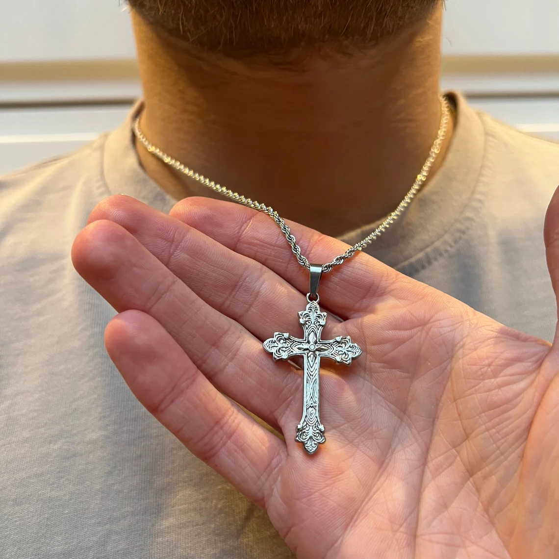 Vintage Style Mens Big Cross Crucifix Pendant Pendant Necklace