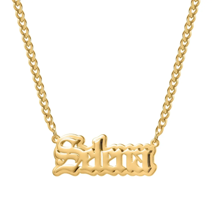 Custom Old English Name Necklace Double Plated Cuban Link Pendant