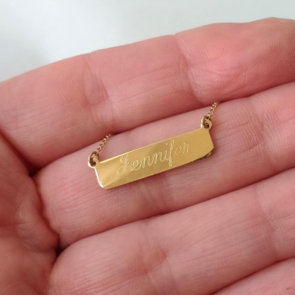 Personalized Engraving Bar Name Necklace Gold Plated