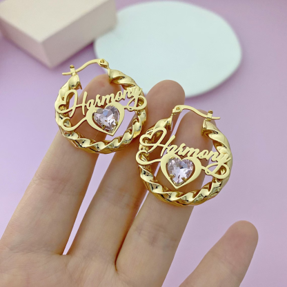 Custom Dainty Birthstone Heart Name Jewelry Set Engraving ID Set