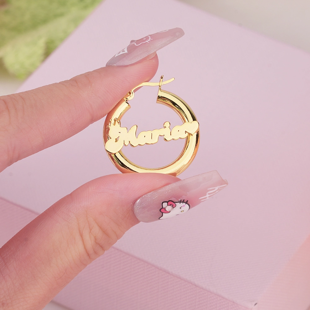 Personalized Crown and Heart Nameplate Mini Hoop Earrings