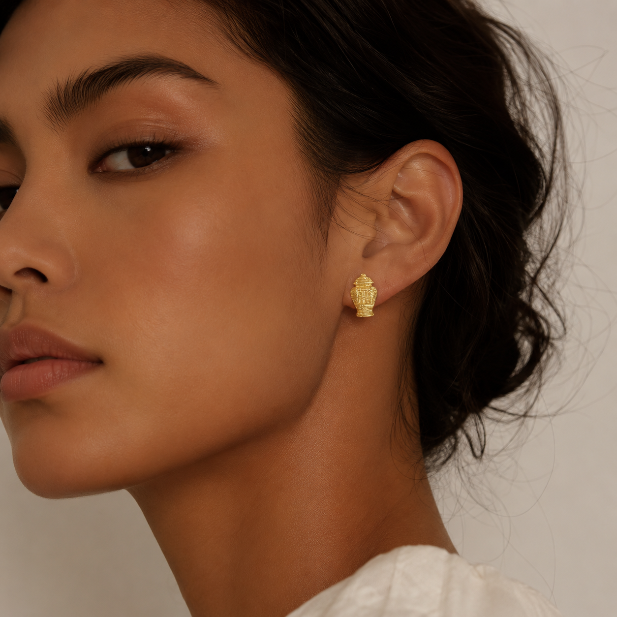 Gold Plated Chinoiserie Ginger Jar Earrings