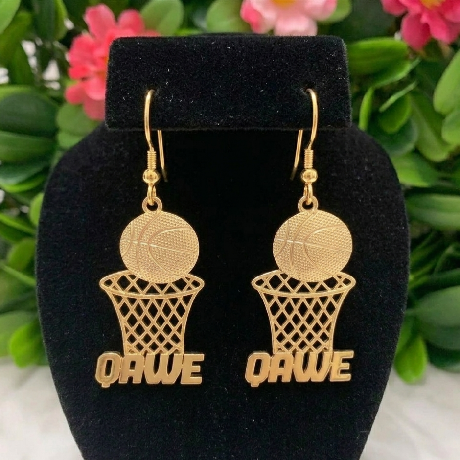 Custom Basketball Nameplate Pendant Earrings