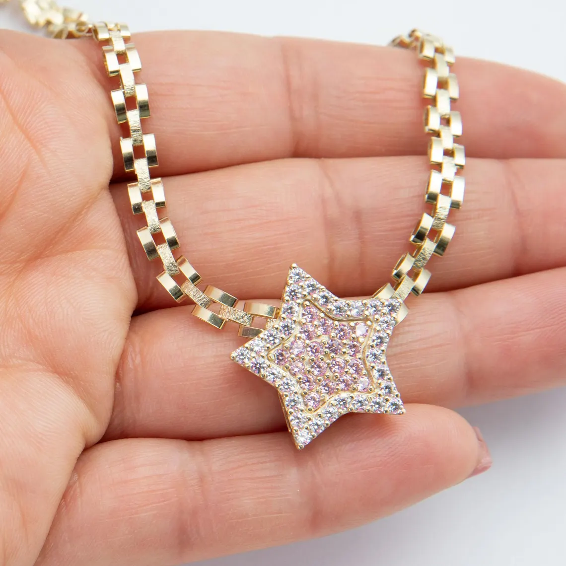 6.5mm Width RX Style Watch Band Link Chain Lucky Star Pendant Bracelet