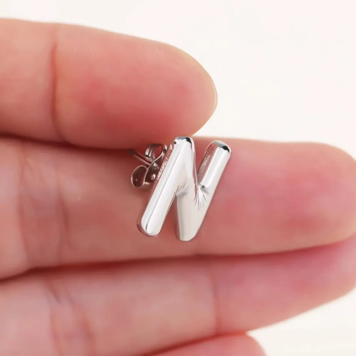 Bubble Letter Custom Initial Stud Earrings Gold Plated