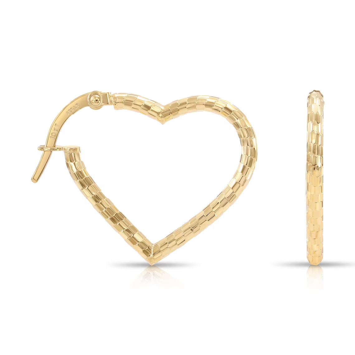 Diamond-Cut Pattern Italian Style Design Heart Earrings