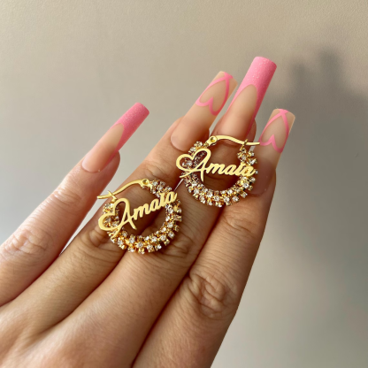 Personalized Script Heart Name Gold Hoops Earrings