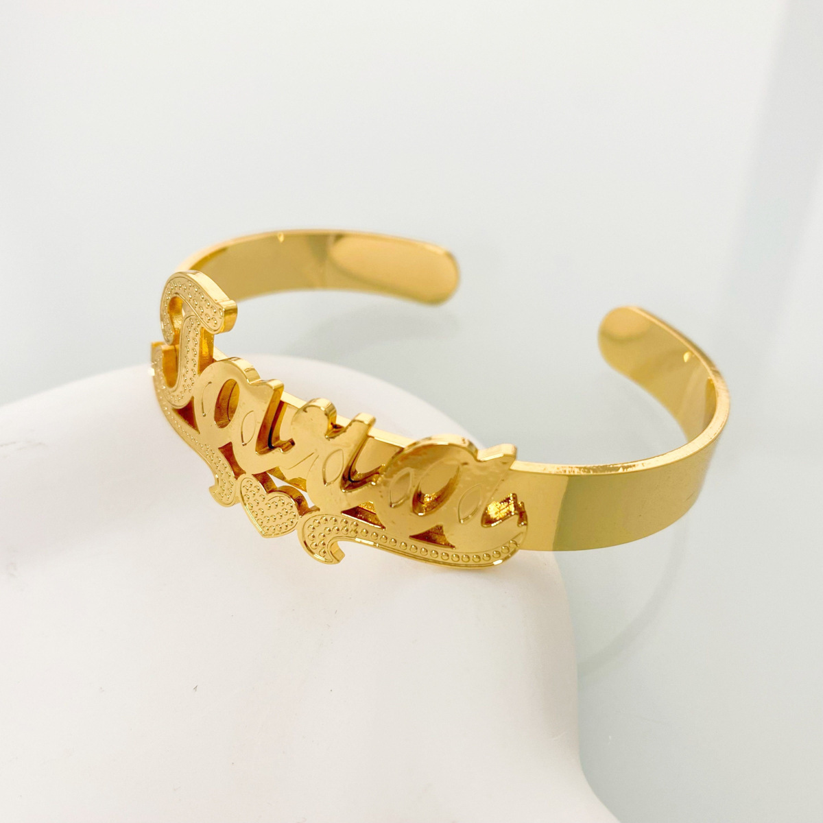 Custom Heart Name Bangle Gold Plated Bracelet