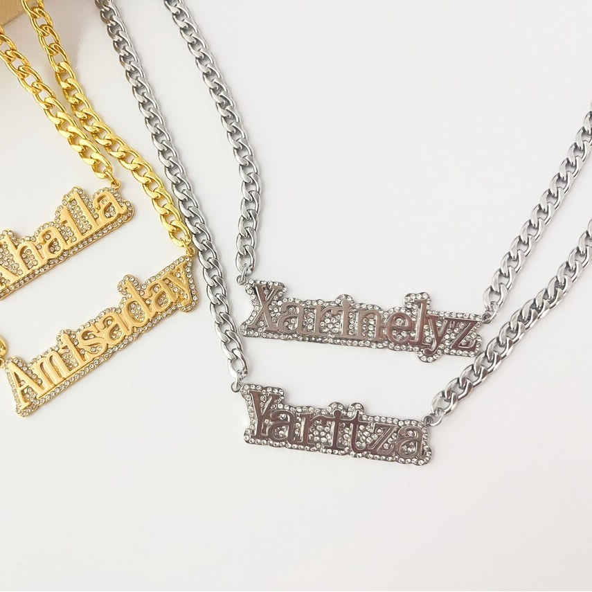 Street Style Diamond Bling Custom Name Necklace