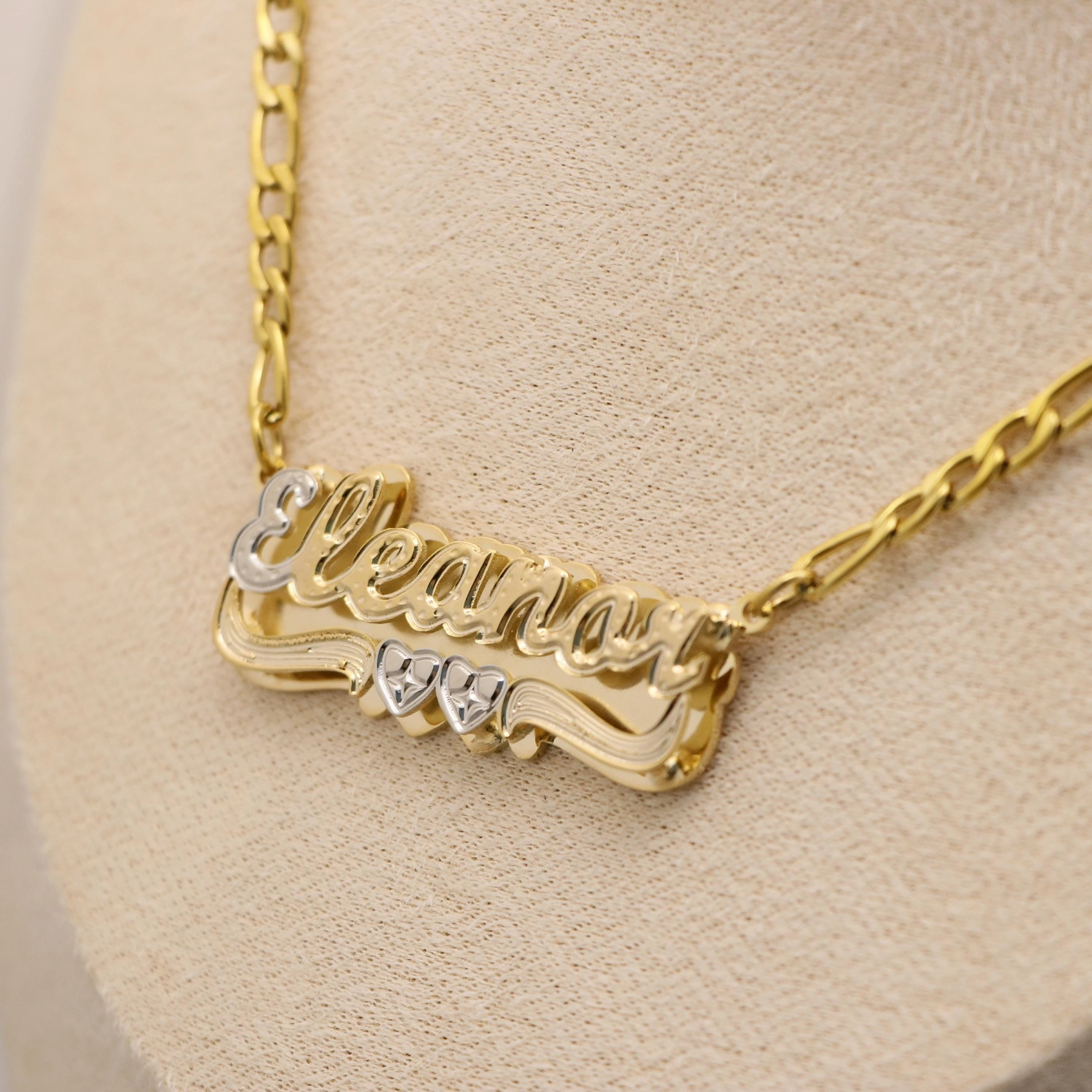 Crown Initial Pendant and Double Layer Two Hearts Name Necklace Set