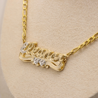 Crown Initial Pendant and Double Layer Two Hearts Name Necklace Set