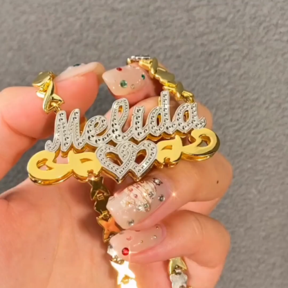 Double Layer Two Tone Personalized Custom Infinity Heart Name Necklace with XOXO Heart Chain