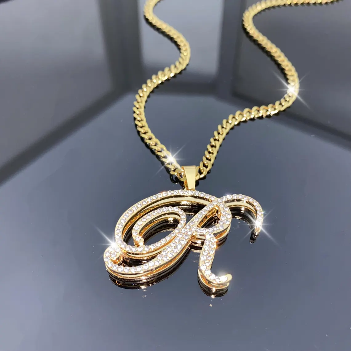 Customized Doubla Layer Zirconia Initial Pendant Necklace