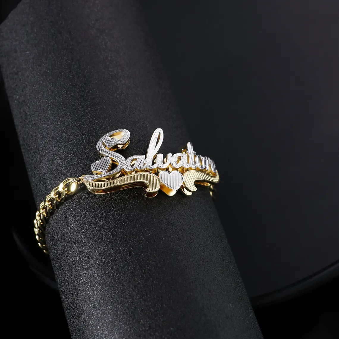 Double Layer Two Tone Heart Name Custom Bracelet
