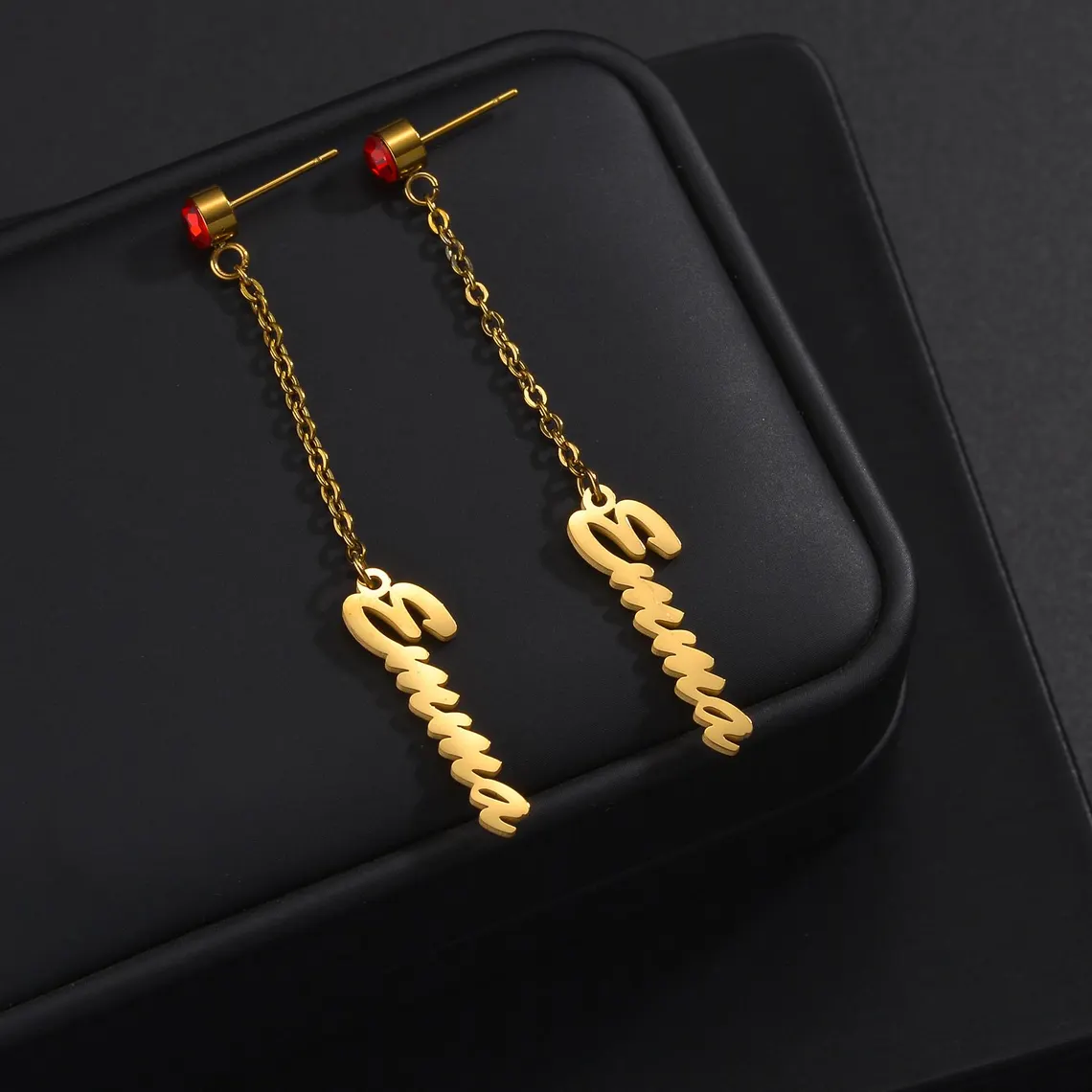 Custom Name Birthstone Dangle Drop Earrings Women Gifts