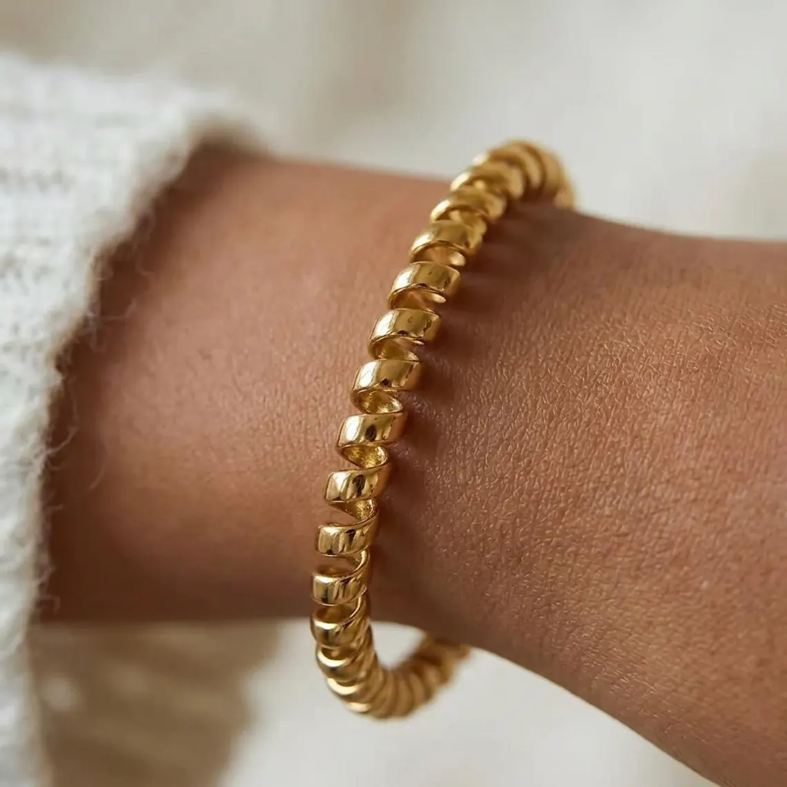 Twisted Open Cuff Bangle Chunky Chain Bracelet Stainless Steel
