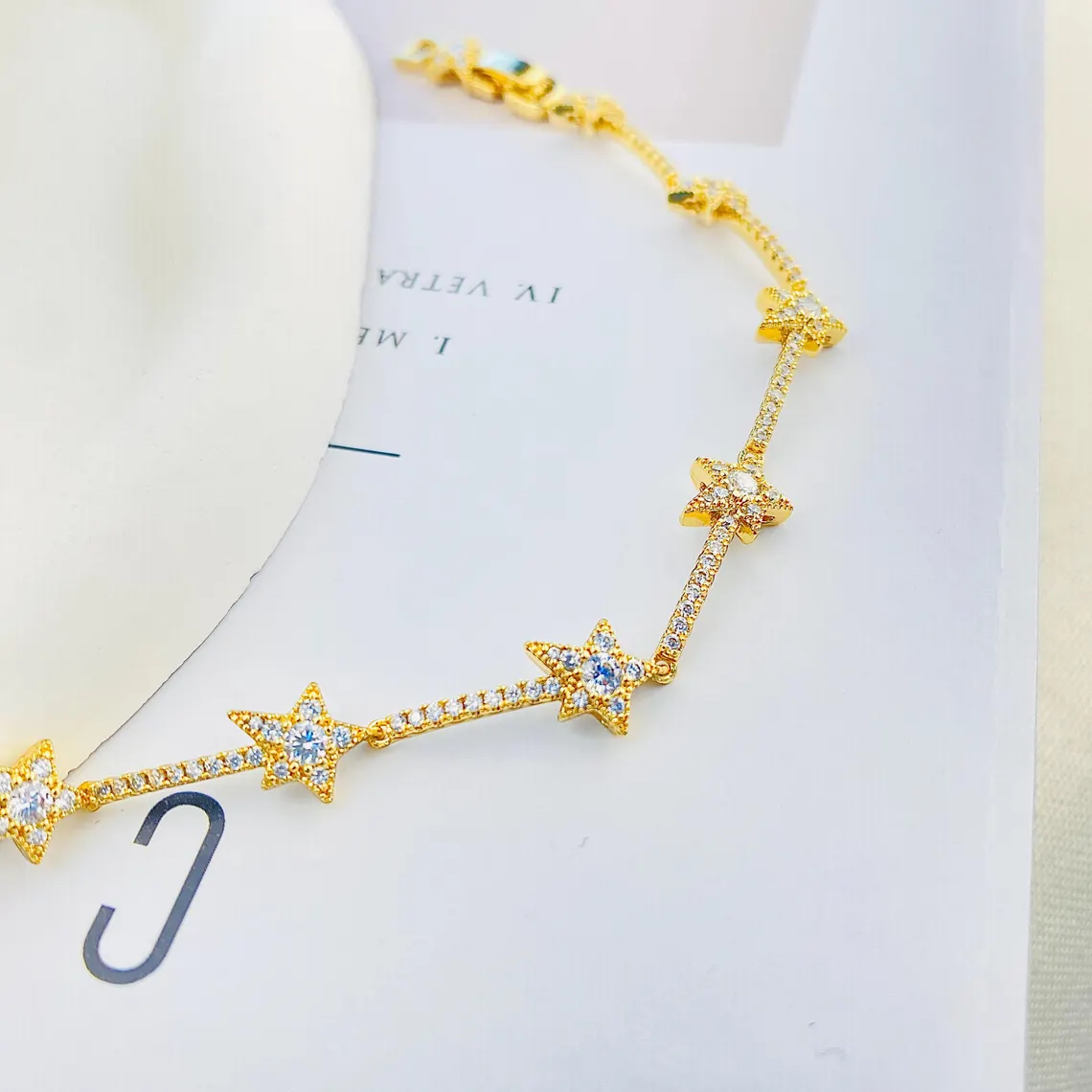 Women's Gold Star Bracelet with Zircon Stones