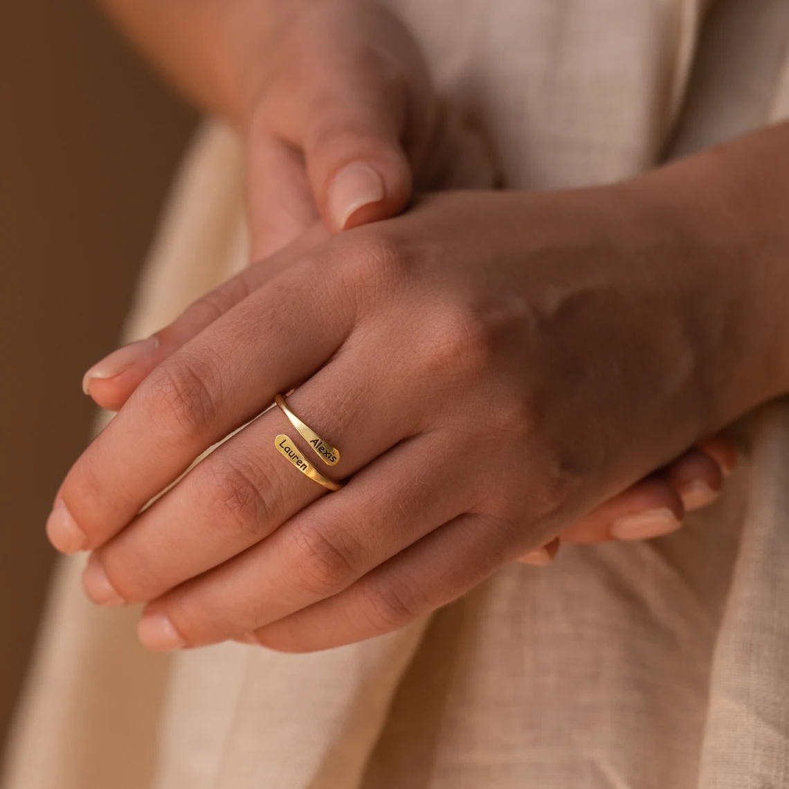 Personalized Two Couple Names Engraved Rings Gold Plated