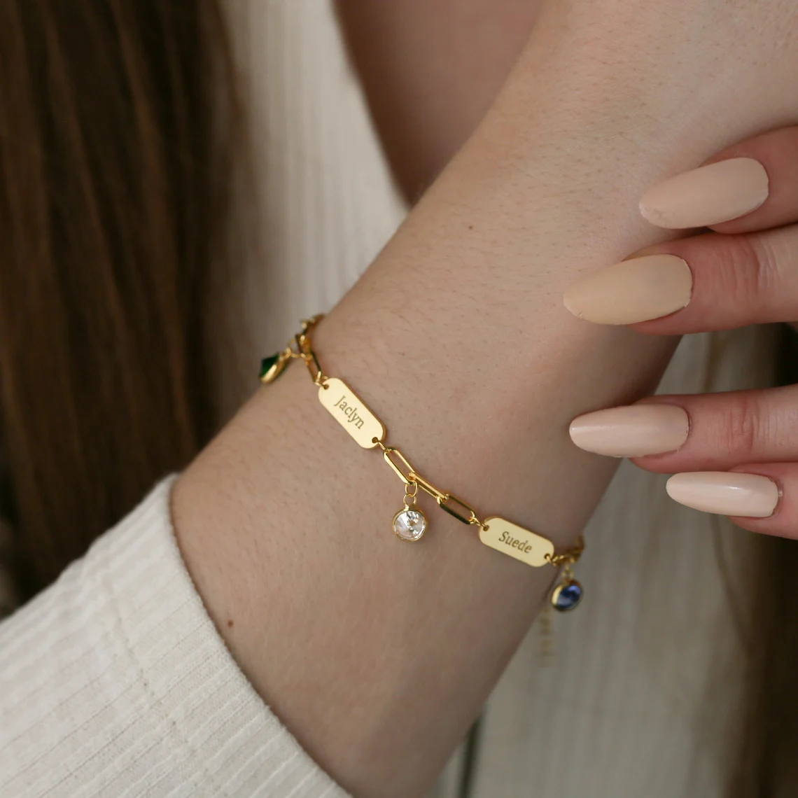 1 to 4 Names and Birthstones Dainty Personalized Bracelet