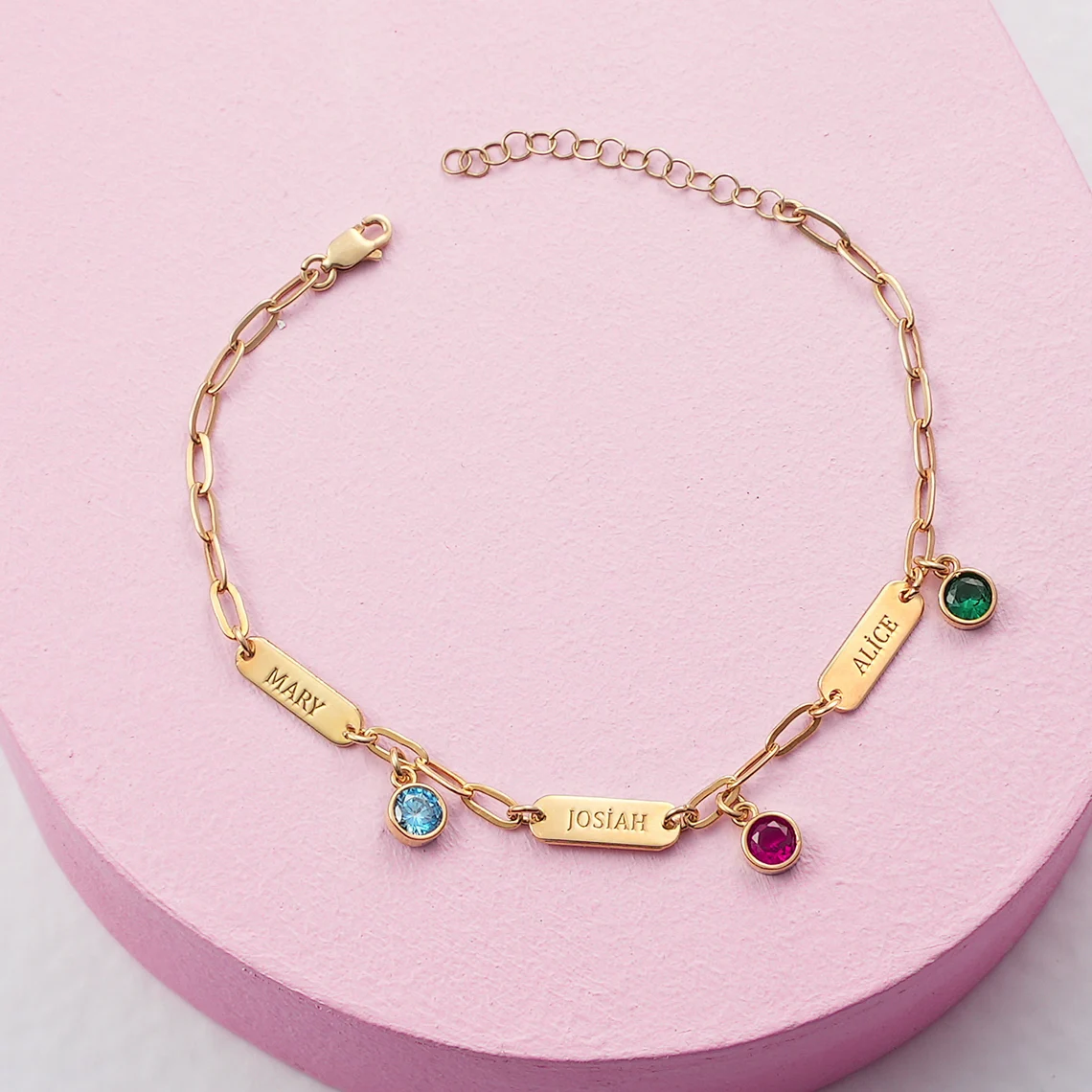 1 to 4 Names and Birthstones Dainty Personalized Bracelet