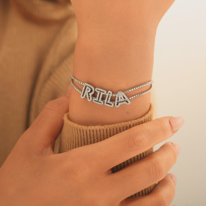 Custom Shiny Hollow Letter Diamond Cut Name Bracelet Box Chain