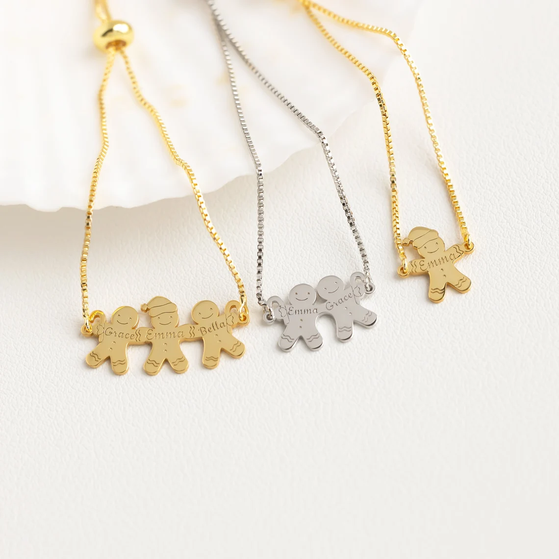 Gingerbread Man Engraved 1 to 3 Names Bracelet Christmas Gift