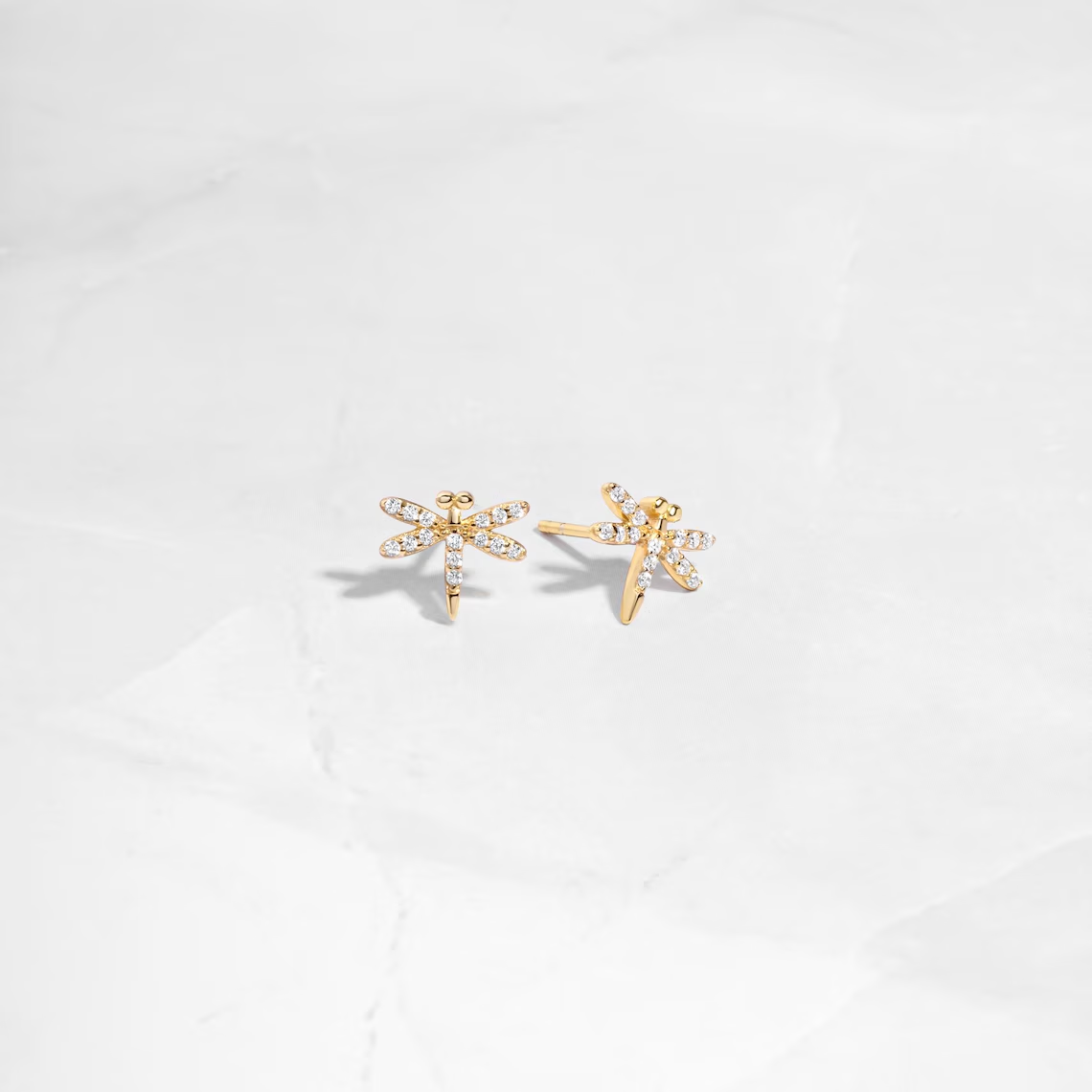Woman Golden Zirconia Dragonfly Stud Earrings Gifts for Her