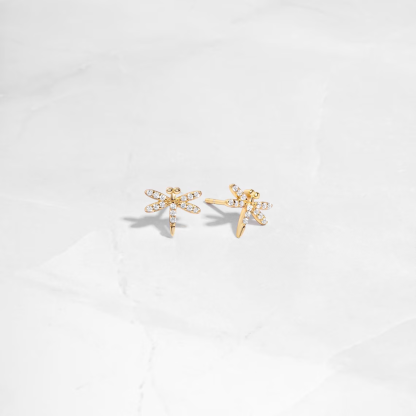 Woman Golden Zirconia Dragonfly Stud Earrings Gifts for Her