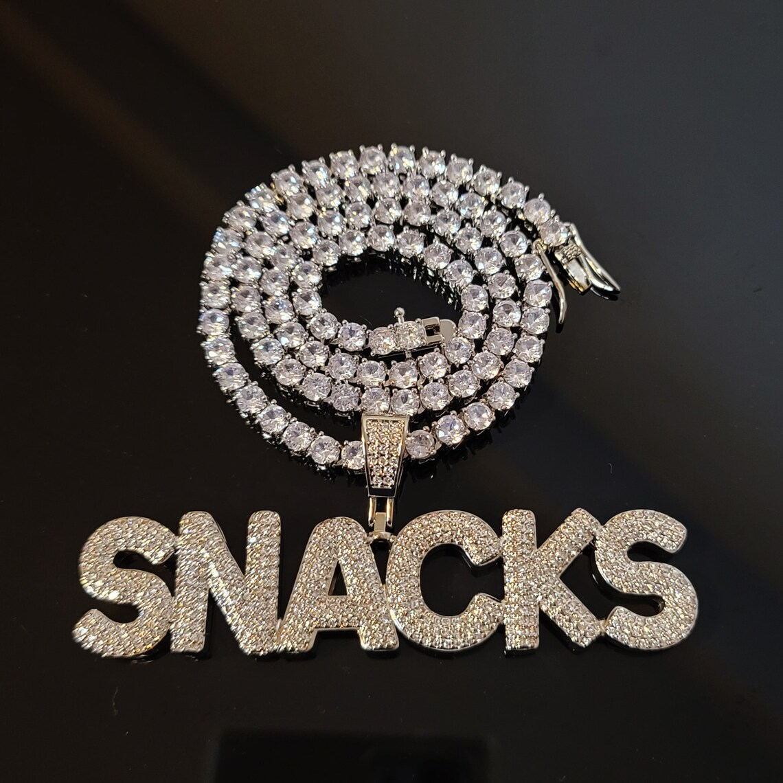 Zirconia Bubble Letter Name Pendant Tennis Chain Hip Hop Iced Out Necklace