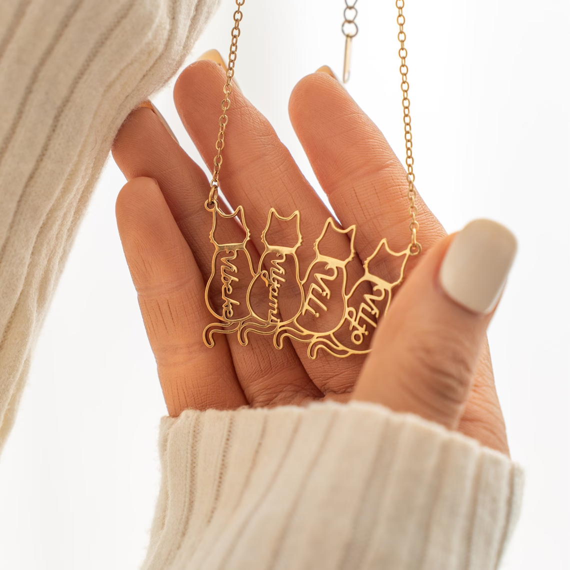 1 to 4 Personalized Memorial Cat Name Necklace Pet Jewelry