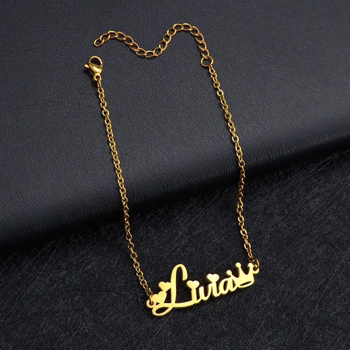 Heart Name with Crown Personalized Bracelet Gold Plated
