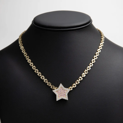6.5mm RX Chain with Zirconia Lucky Star Pendant Necklace RX Style