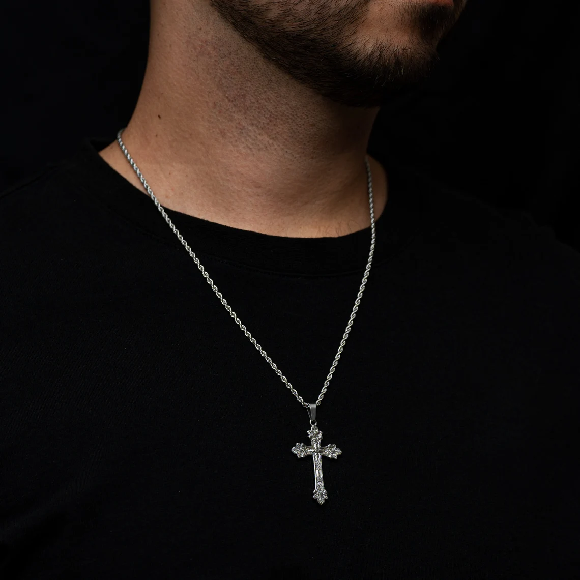 Vintage Style Mens Big Cross Crucifix Pendant Pendant Necklace