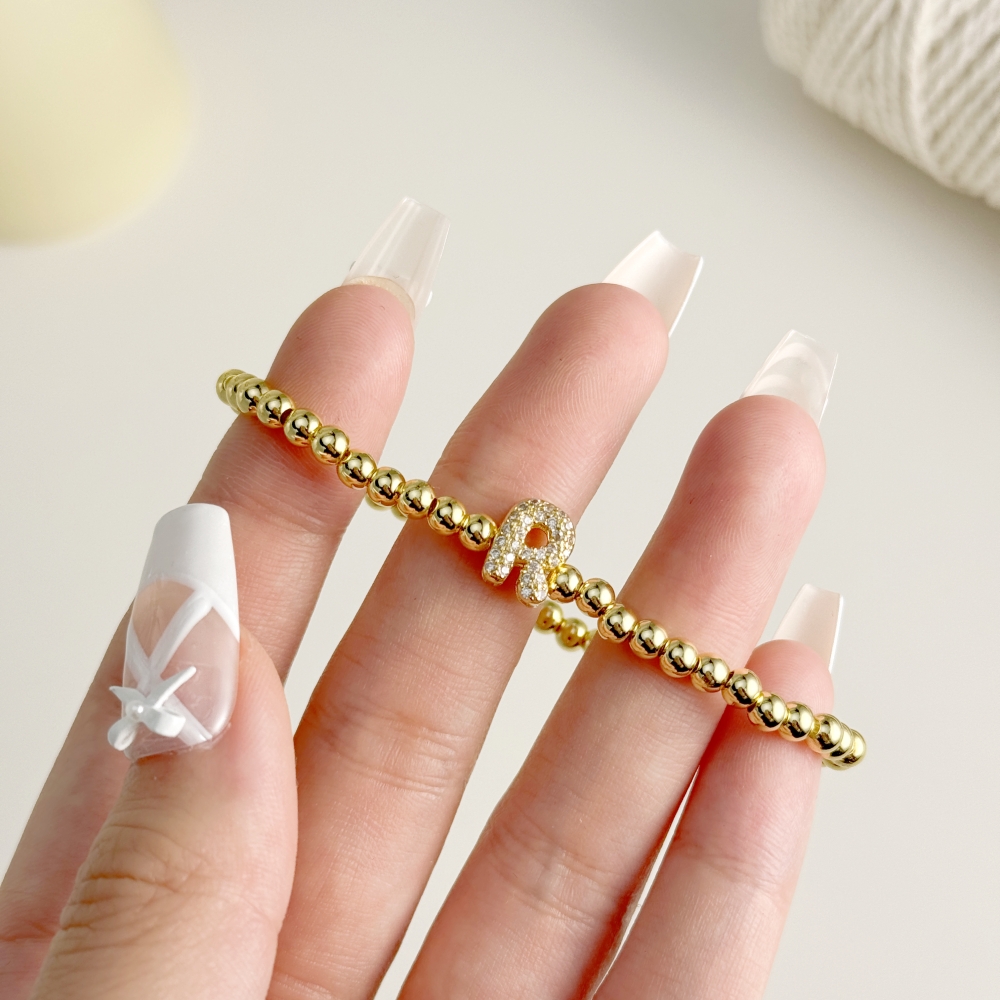 Bubble Letter Beads Chain Gold Plated Bracelet