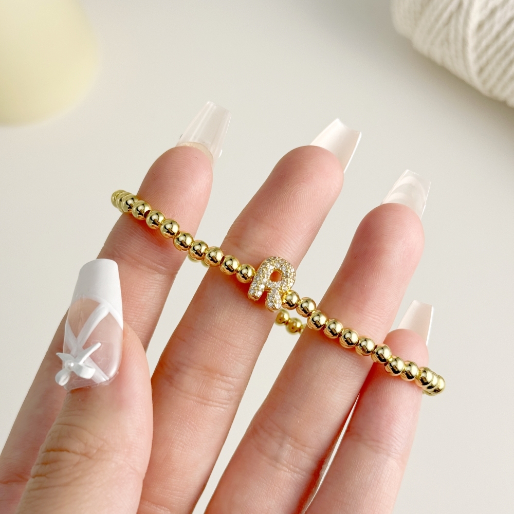 Bubble Letter Beads Chain Gold Plated Bracelet