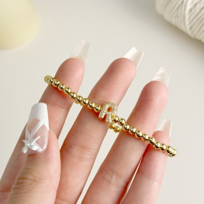 Bubble Letter Beads Chain Gold Plated Bracelet
