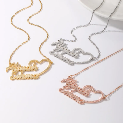 Custom Two Names Heart Necklaces Couples Gift
