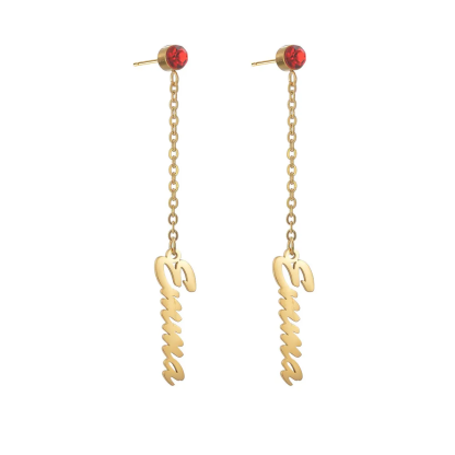 Custom Name Birthstone Dangle Drop Earrings Women Gifts